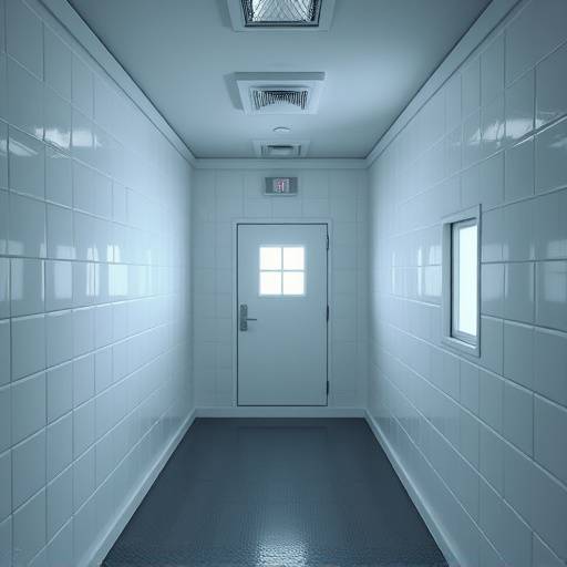 Imagen de una celda de aislamiento sin ventanas, diseñada para máxima contención y control.